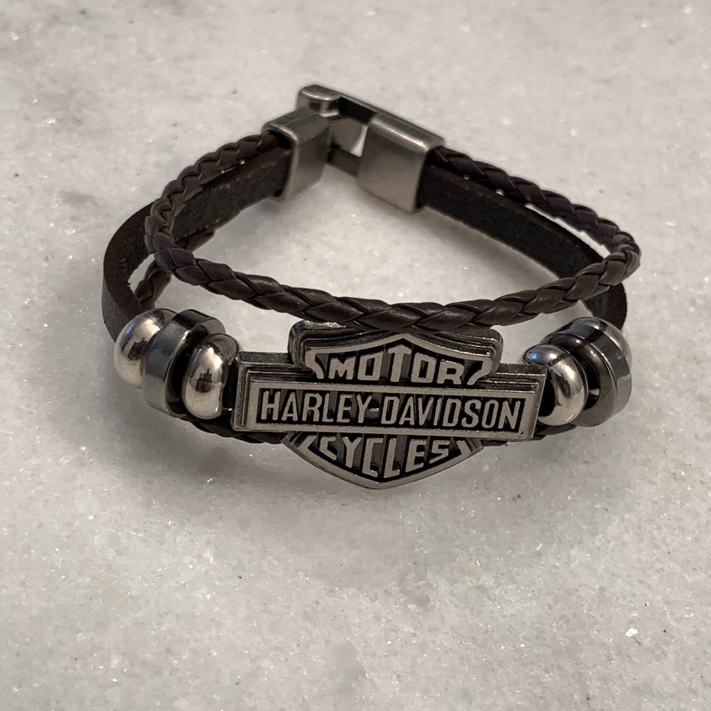 7” Harley Davidson Unisex Leather Bracelet - Picture 2 of 7